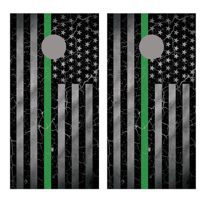 Green Line Crackle American Flag Corn Hole Decal Wrap