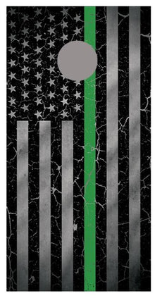 Green Line Crackle Flipped American Flag Corn Hole Decal Wrap