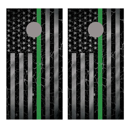 Green Line Crackle Flipped American Flag Corn Hole Decal Wrap