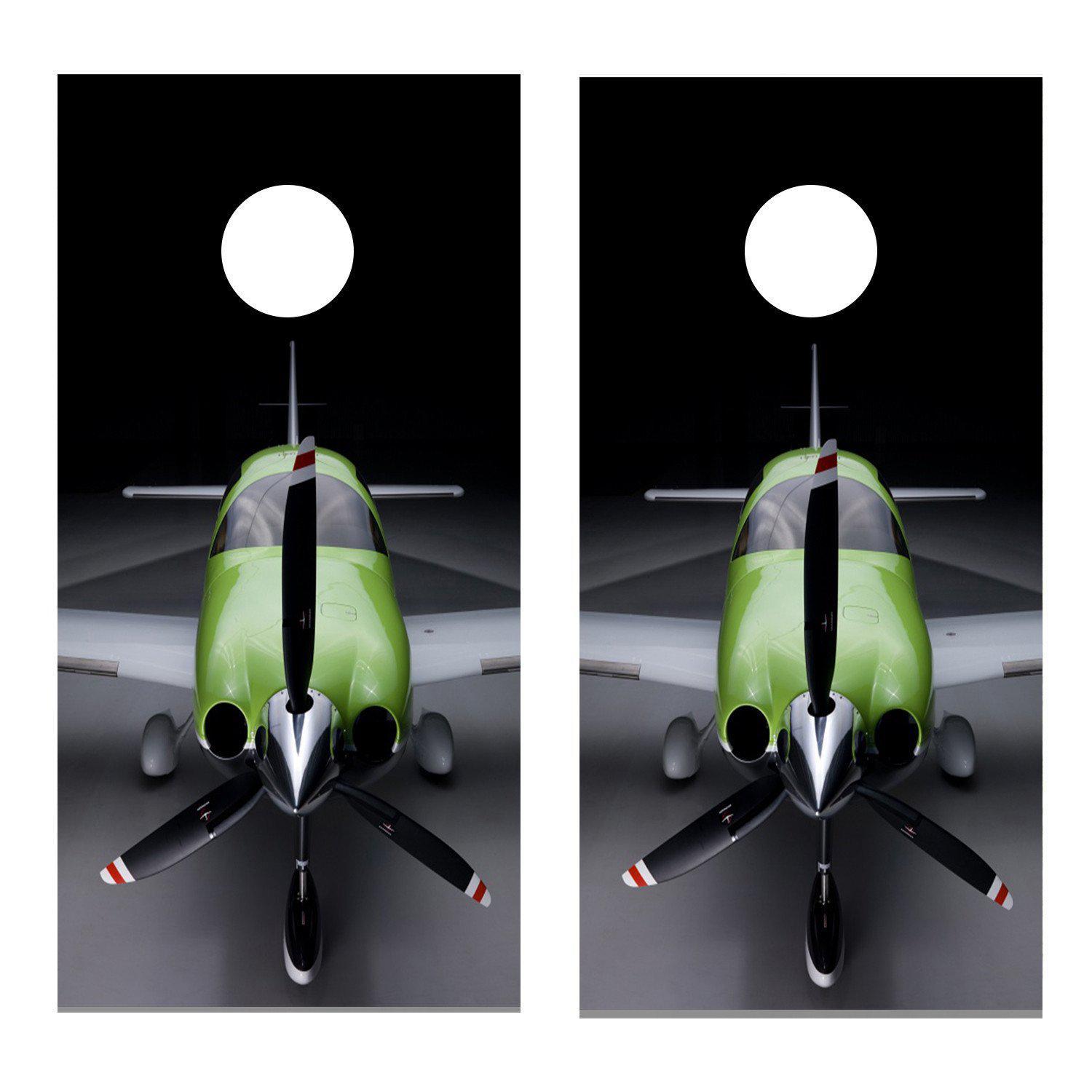 Green Airplane Corn hole Wrap Board Decal Aviation Sticker