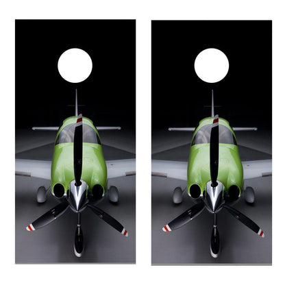 Green Airplane Corn hole Wrap Board Decal Aviation Sticker