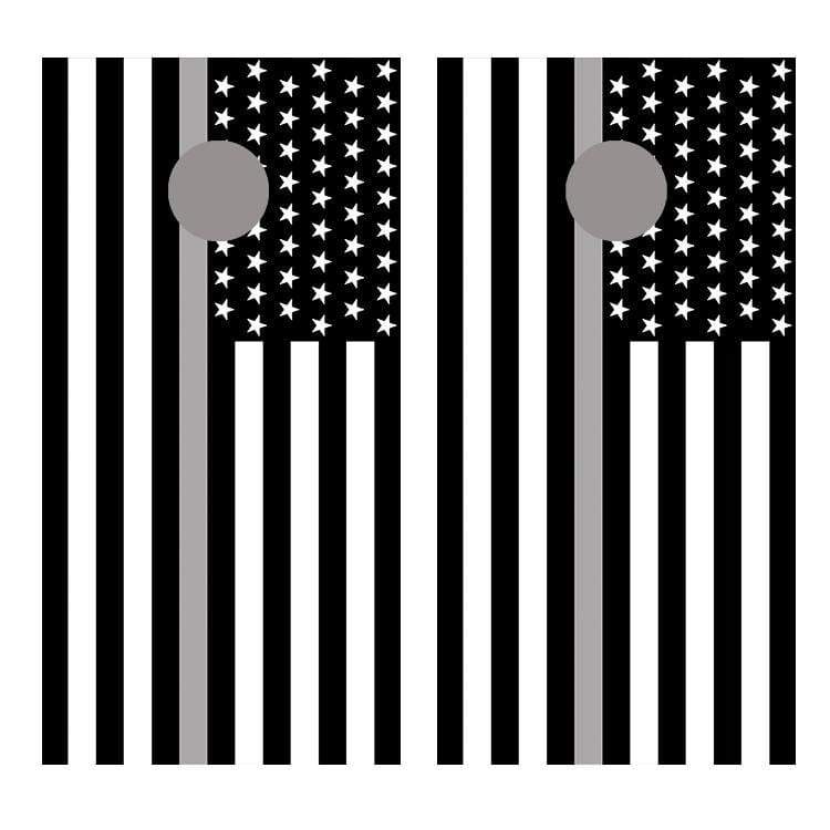 Gray Line American Flag Corn hole Decal Wrap