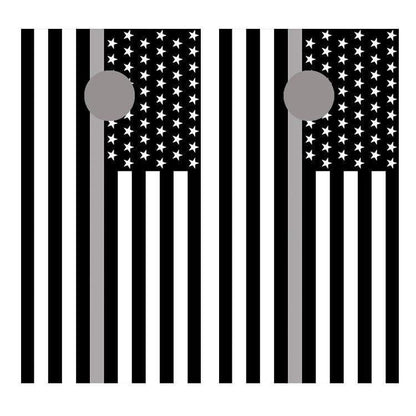 Gray Line American Flag Corn hole Decal Wrap
