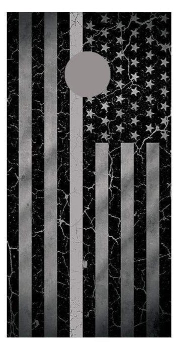 Gray Line Crackle American Flag Corn hole Decal Wrap