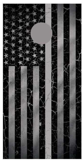 Gray Line Crackle Flipped American Flag Corn Hole Decal Wrap