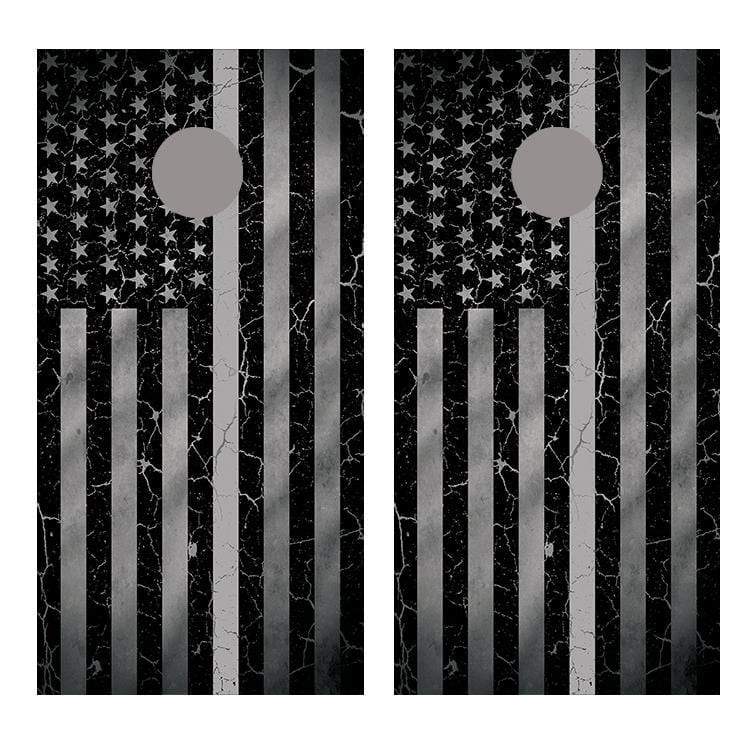 Gray Line Crackle Flipped American Flag Corn Hole Decal Wrap