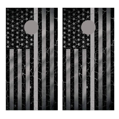 Gray Line Crackle Flipped American Flag Corn Hole Decal Wrap
