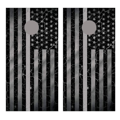 Gray Line Crackle American Flag Corn hole Decal Wrap