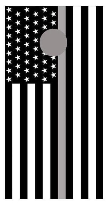 Gray Line Flipped American Flag Corn hole Decal Wrap