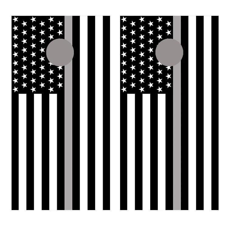 Gray Line Flipped American Flag Corn hole Decal Wrap