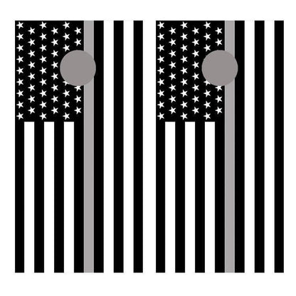 Gray Line Flipped American Flag Corn hole Decal Wrap