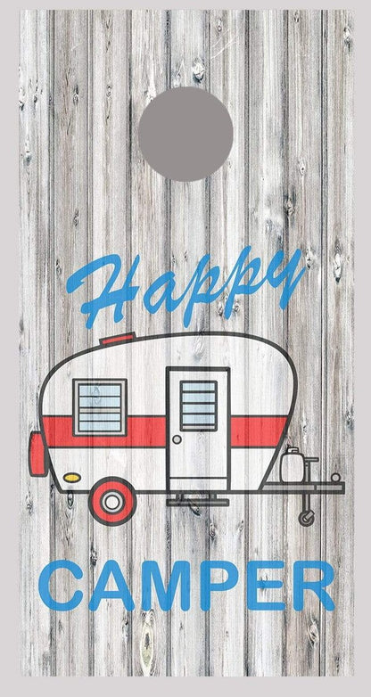 Happy Camper Camping Corn hole Skins Board Decal Wraps single