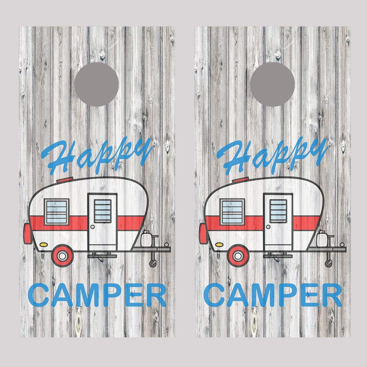 Happy Camper Camping Corn hole Skins Board Decal Wraps set
