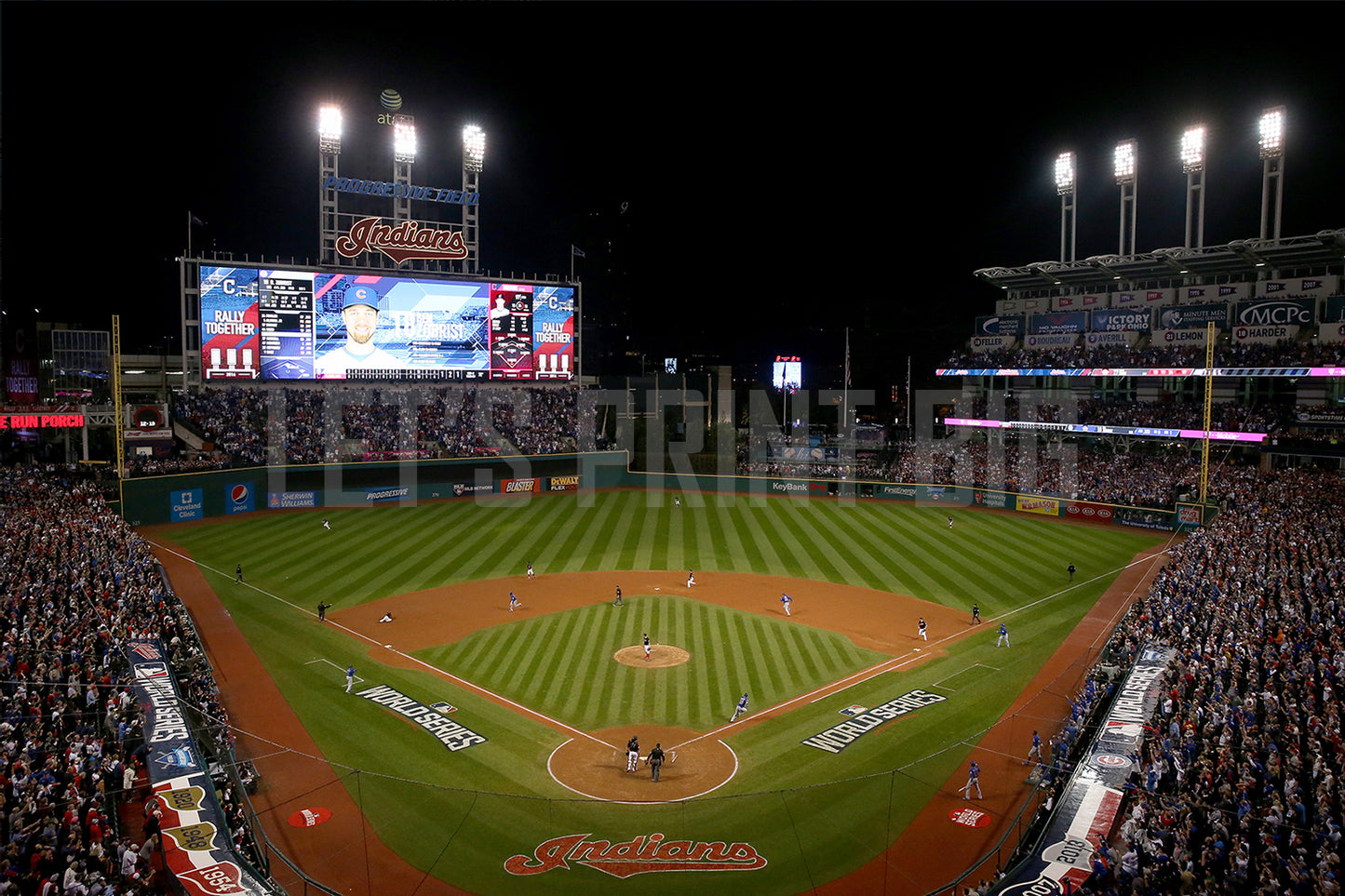 Progressive Field at Night Baseball Diamond Field Custom Designed Wallpaper
