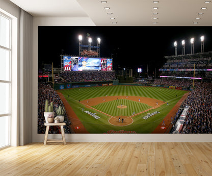 Progressive Field at Night Baseball Diamond Field Custom Designed Wallpaper