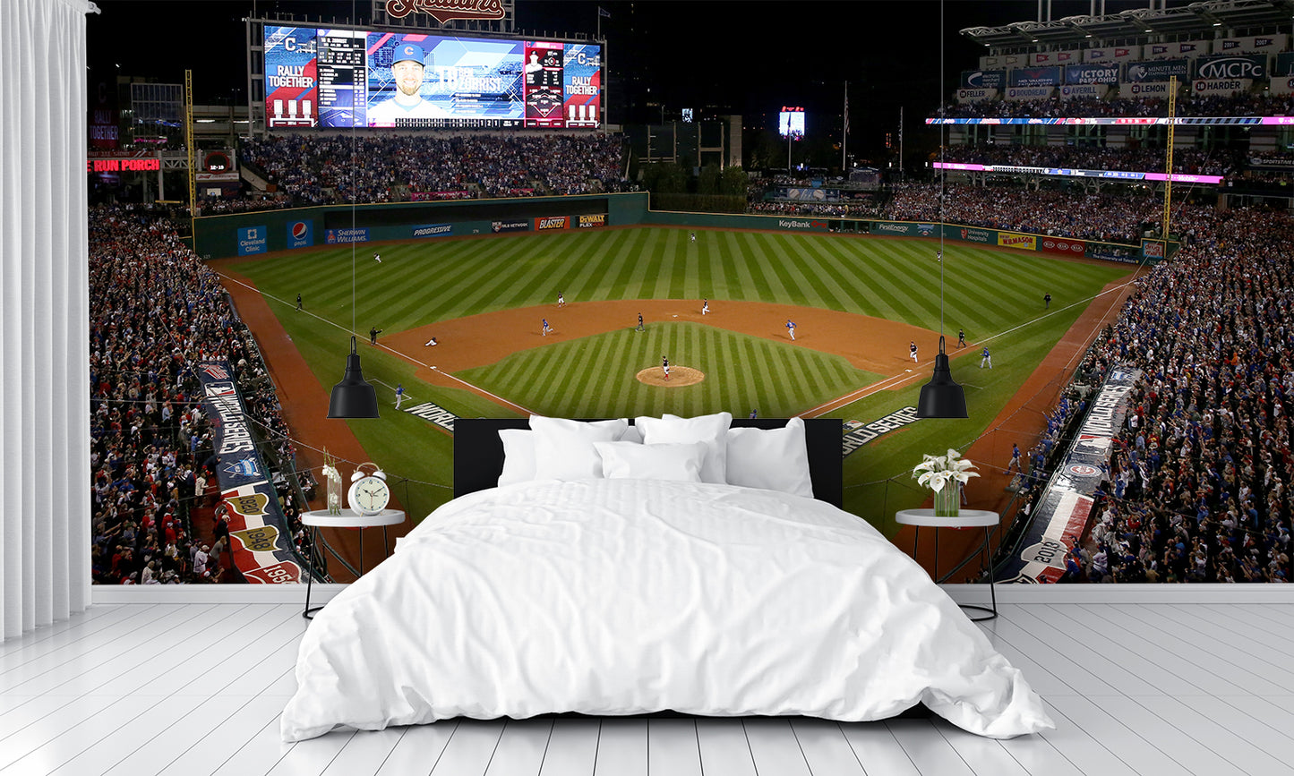 Progressive Field at Night Baseball Diamond Field Custom Designed Wallpaper