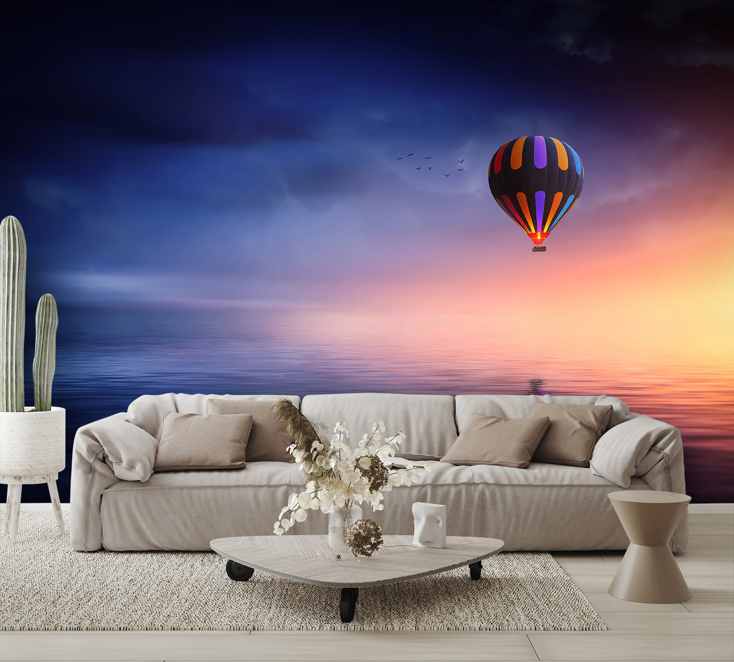 Hot Air Balloon Over Water Custom Wallpaper