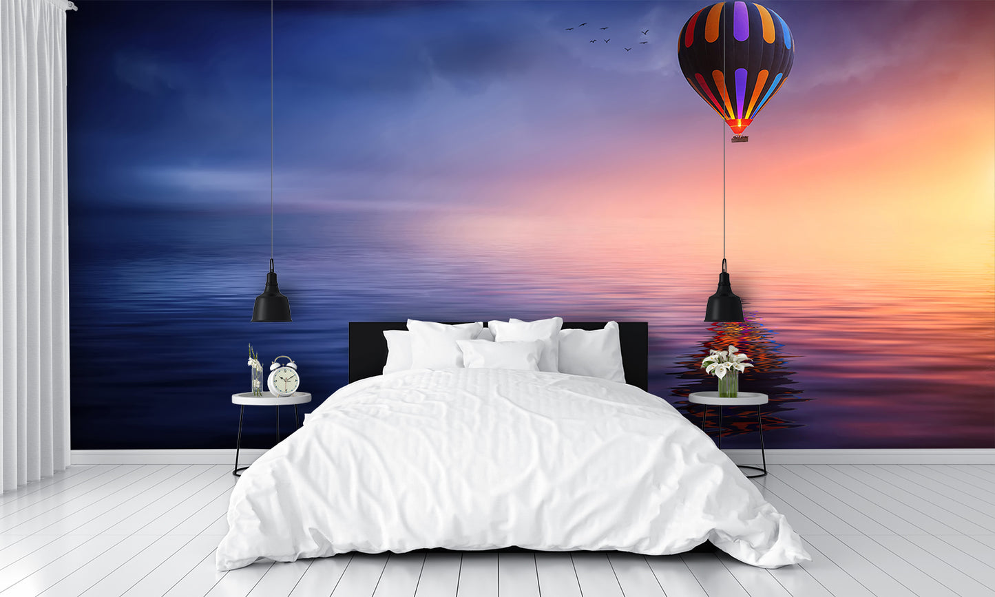 Hot Air Balloon Over Water Custom Wallpaper