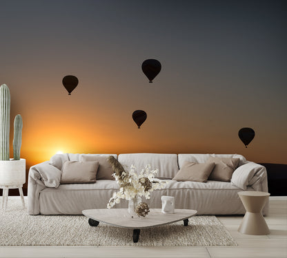 Hot Air Balloons Over Mountain Sunrise Valley Custom Designed Wallpaper