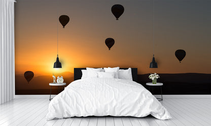 Hot Air Balloons Over Mountain Sunrise Valley Custom Designed Wallpaper