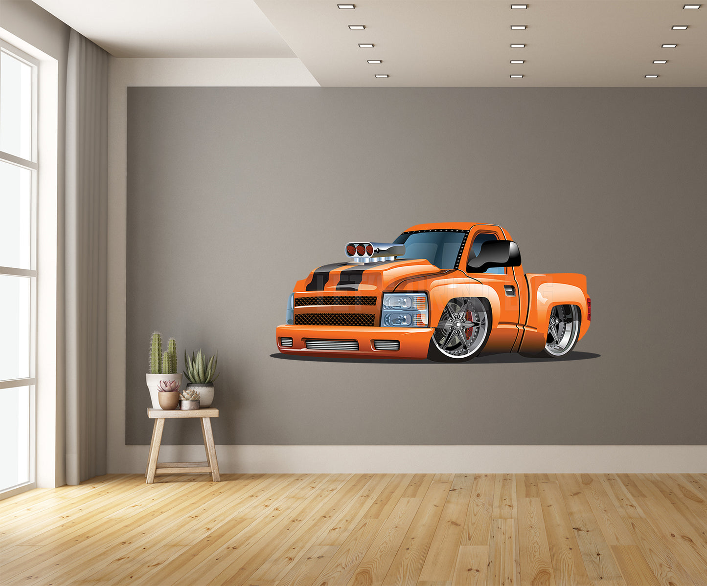 Car Art Hot Rod Pickup Truck Cartoon Wall Decal