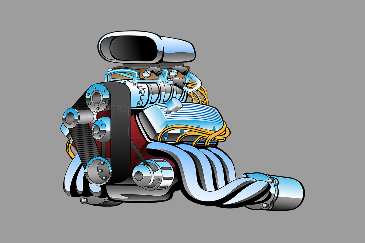 Toonhound Engine Car Art Cartoon Hotrod Engine Wall Decal – Let's Print Big