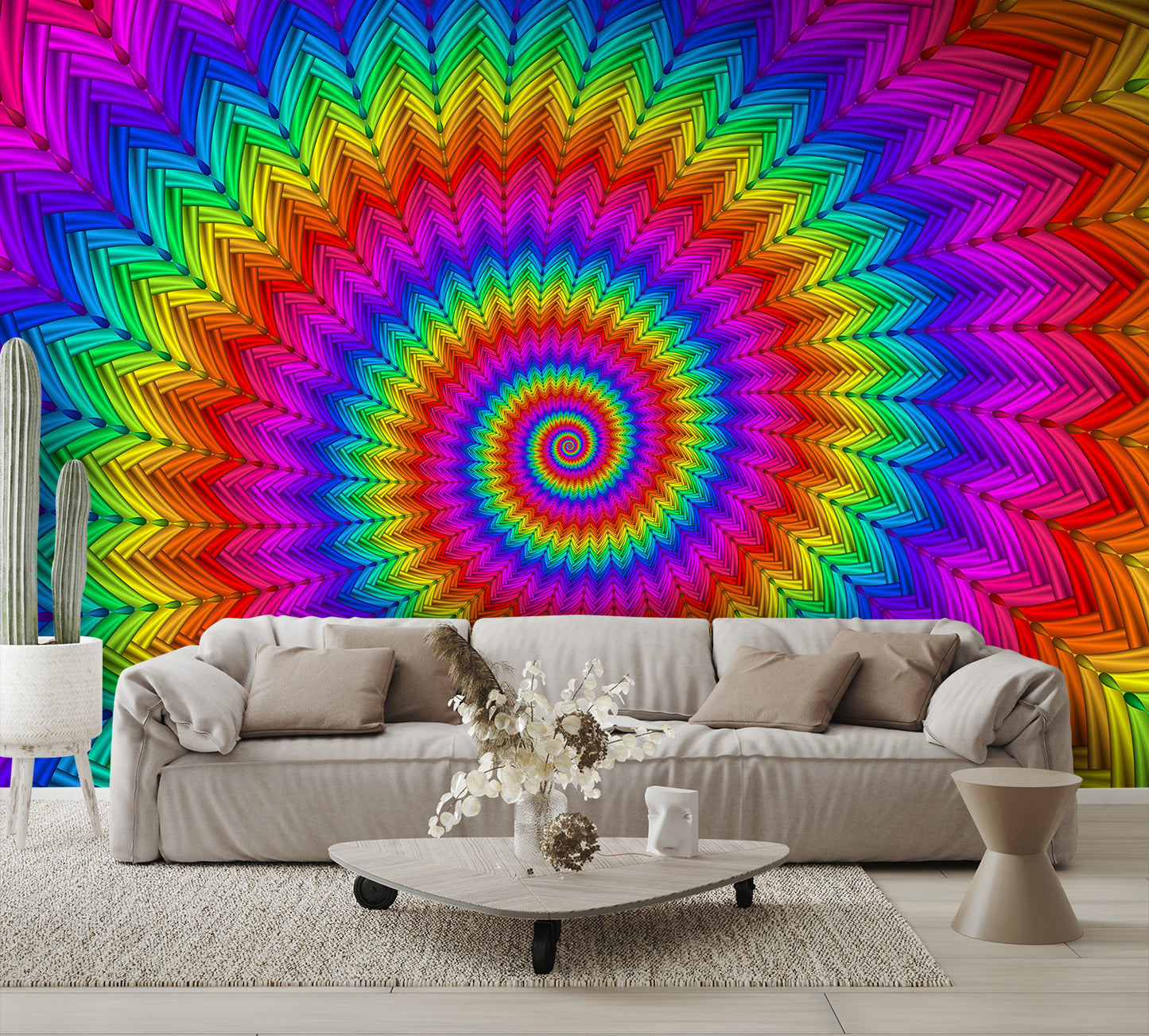 Hypnotic Abstract Rainbow Spiral Wall Mural