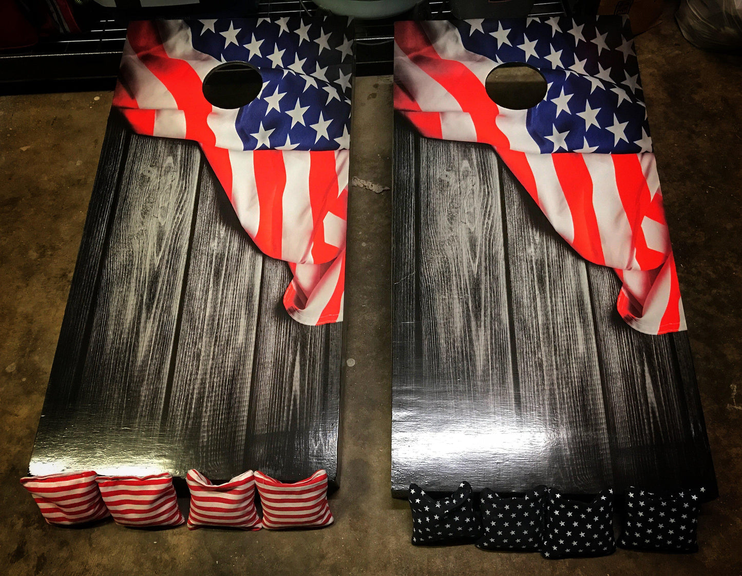 American Flag Corn Hole Vintage Barn Wood Siding Decal Wrap - Let's Print Big