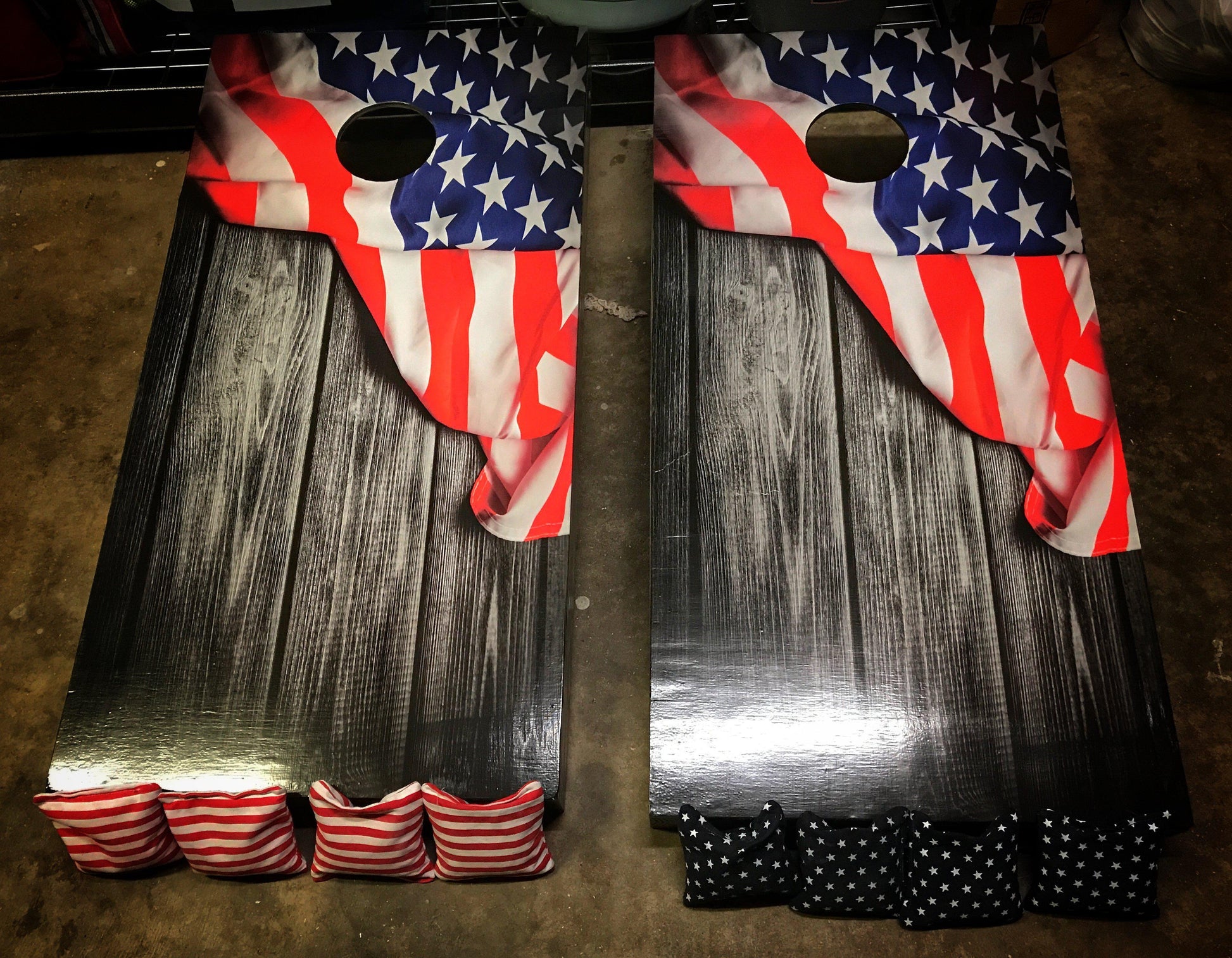 American Flag Corn Hole Vintage Barn Wood Siding Decal Wrap - Let's Print Big