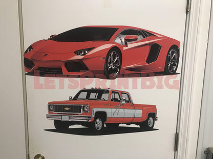 Car On Wall Art Lamborghini 4 Color Choices Decal Removable
