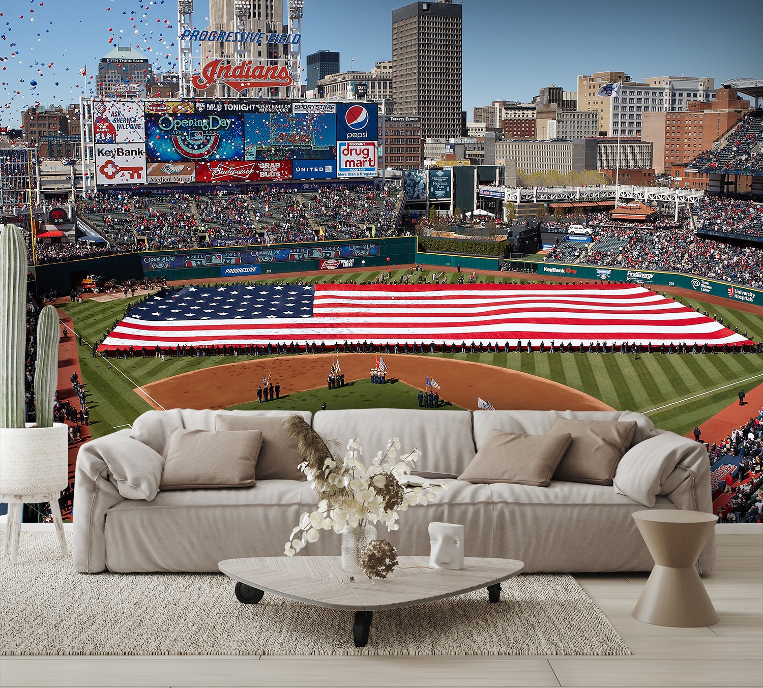 Progressive Field Opening Day Baseball Diamond Field Custom Designed Wallpaper