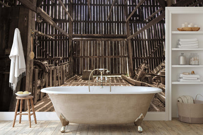 Old Barn Inside Sunlight Shining Wallpaper Mural