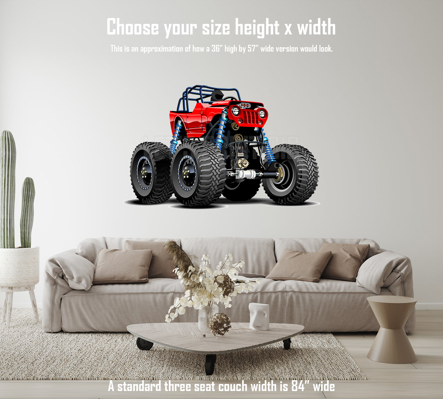 Car Art Jeep Red 4x4 Lift Kit Muscle Car WALL DECAL REMOVABLE REPOSITIONABLE