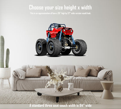 Car Art Jeep Red 4x4 Lift Kit Muscle Car WALL DECAL REMOVABLE REPOSITIONABLE