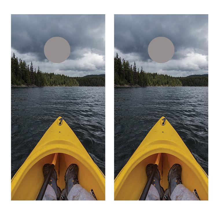 Kayak on Lake Cornhole Board Decal Wraps