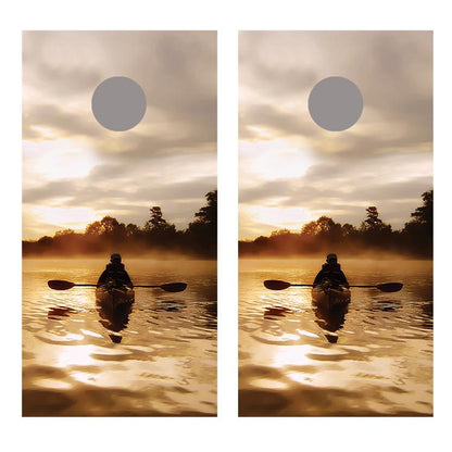 Kayaker Silhouette Corn Hole Board Decal Wrap