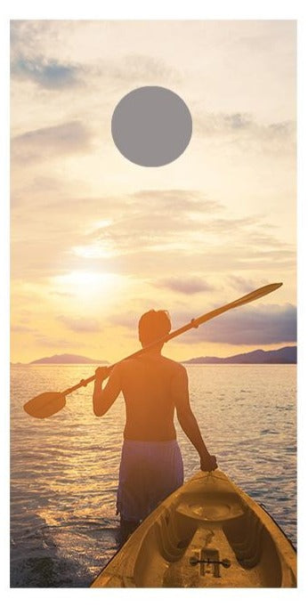 Kayaker Sunset Corn Hole Board Decal Wrap