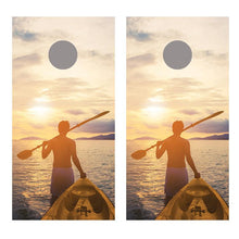 Kayaker Sunset Corn Hole Board Decal Wrap
