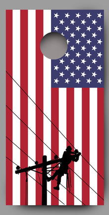 Lineman American Flag CornHole Board Decal Wrap skins single