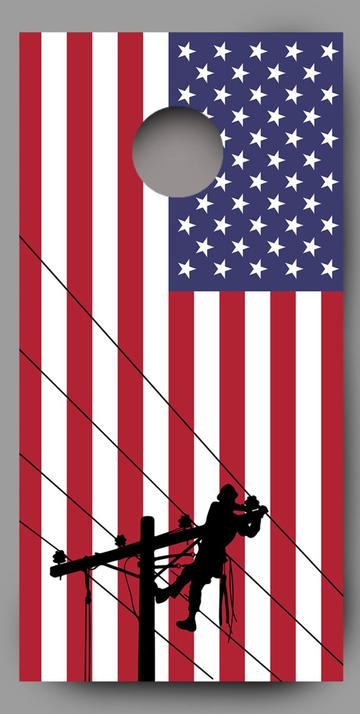 Lineman American Flag CornHole Board Decal Wrap skins single