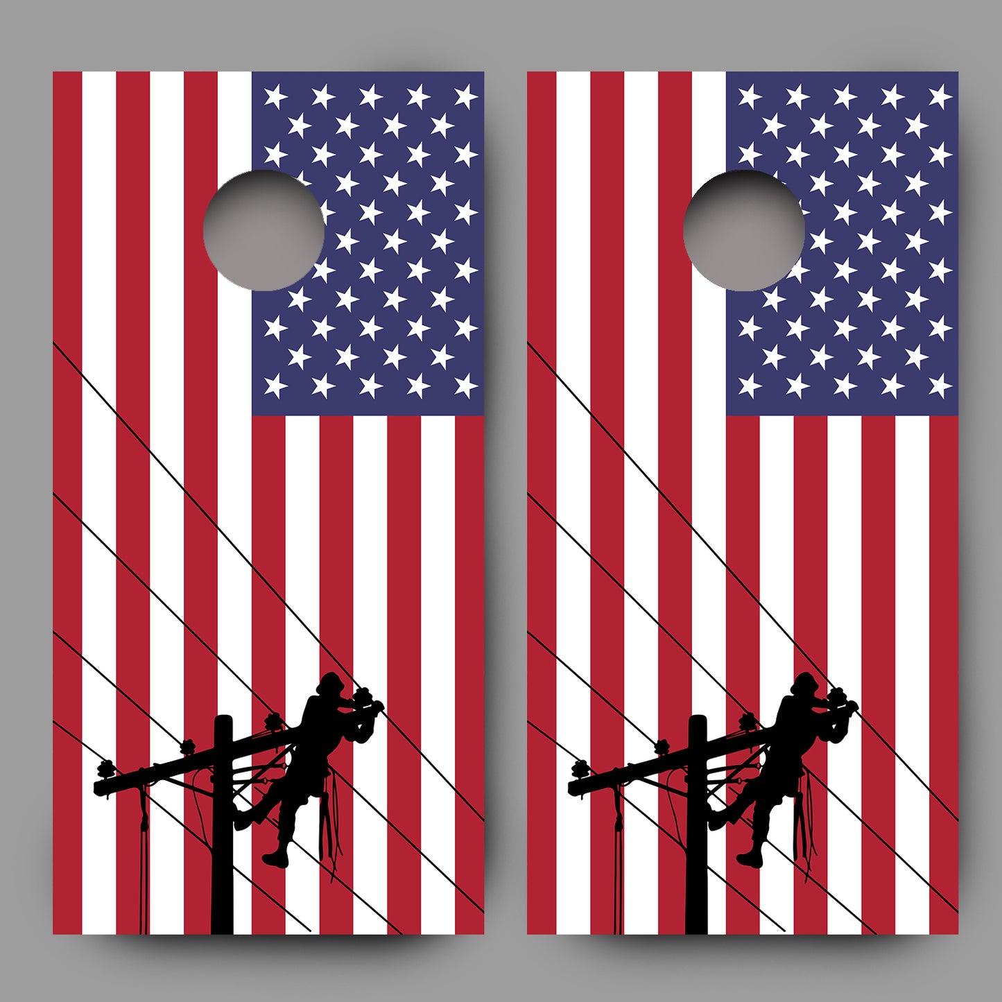 Lineman American Flag CornHole Board Decal Wrap skins set