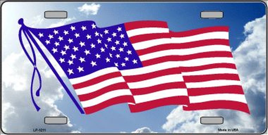 American Flag Cloud Background License Plate Car Tag