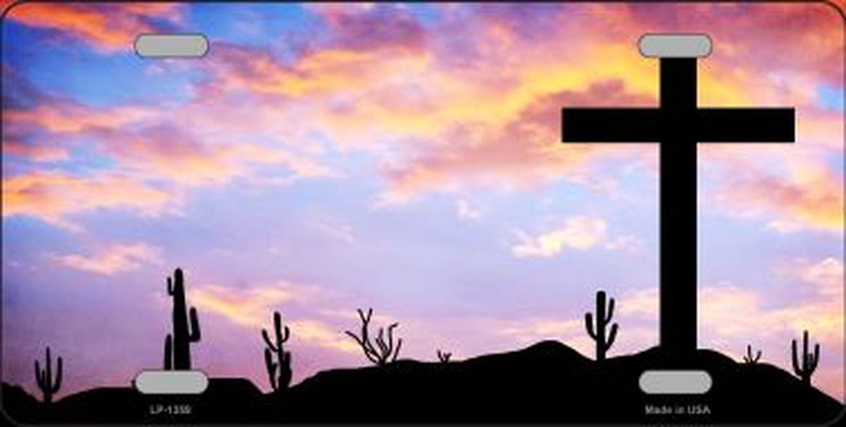Cross Sunrise Photograph Cactus Desert License Plate Car Tag
