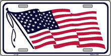 American Flag Waving White License Plate Car Tag