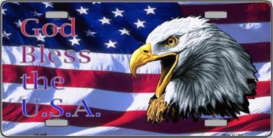 God Bless The USA Eagle American Flag License Plate Car Tag