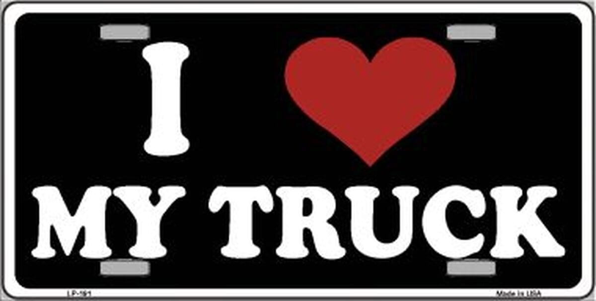 I Love My Truck Black License Plate Car Tag