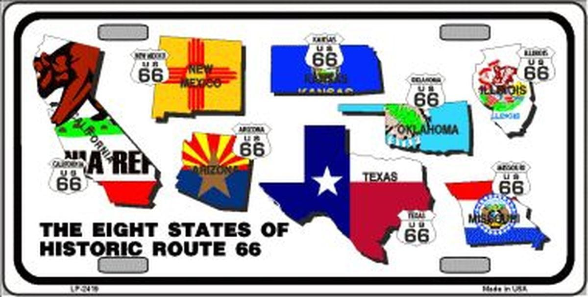 Route 66 Historic 8 Flags License Plate Car Tag
