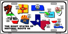 Route 66 Historic 8 Flags License Plate Car Tag