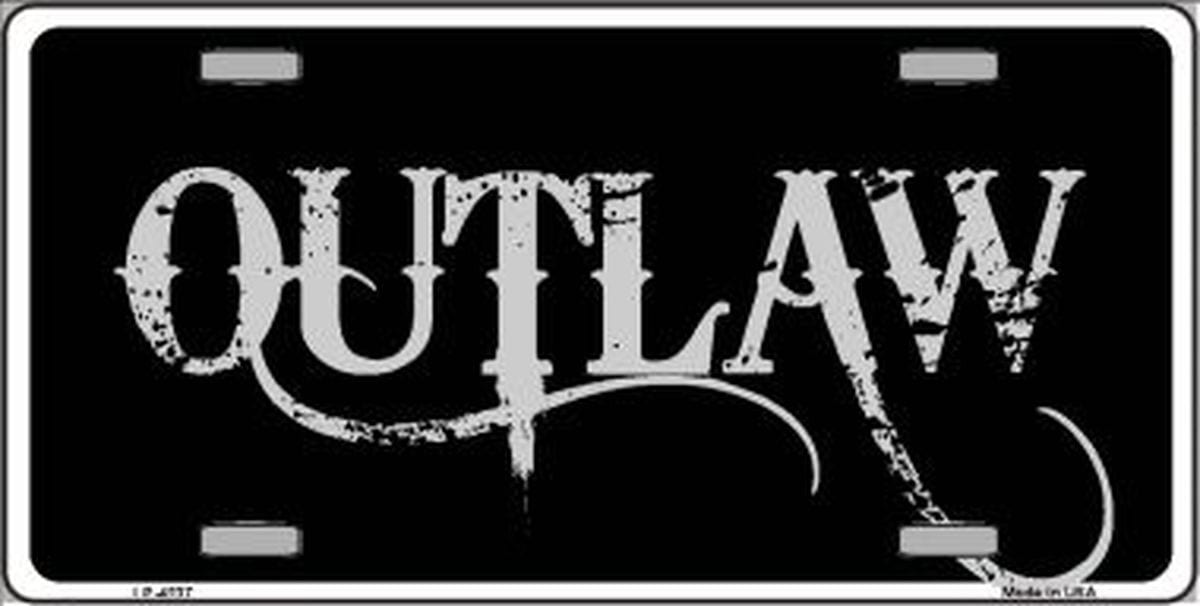 Outlaw Black License Plate Car Tag