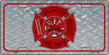 Volunteer Fire Dept Maltese Cross License Plate Car Tag
